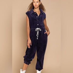 Sleeveless Corduroy Jumpsuit - Navy